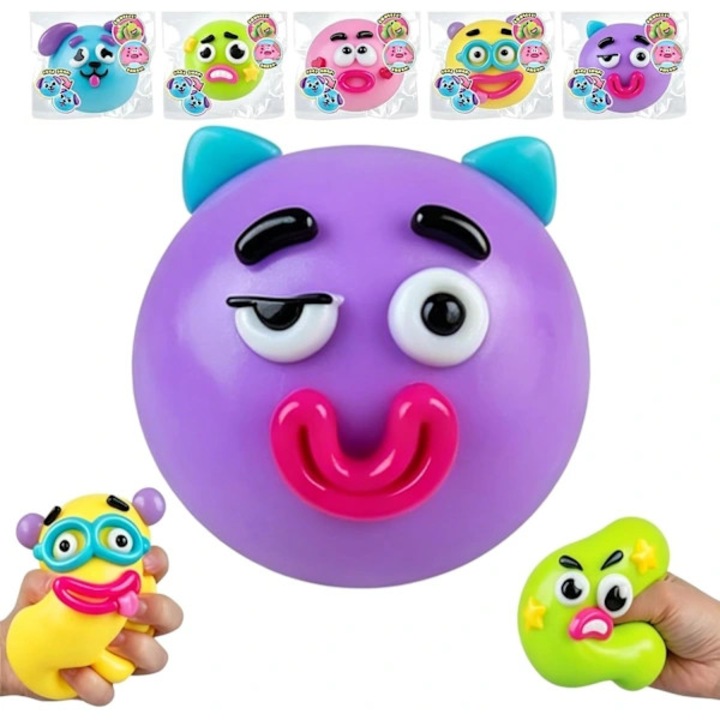 Jucarie antistres squishy Curiosities Dog Face Swap, с бавно възстановяваща се пяна, сензорна за възрастни, лесна за почистване, лилава