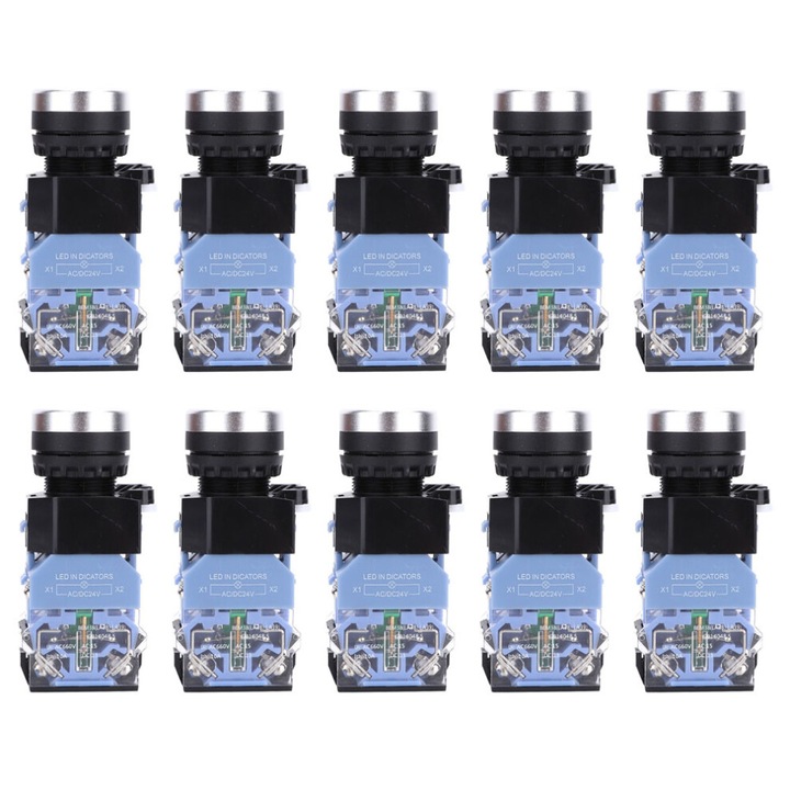 10 db önzáró nyomógombos kapcsoló készlet 24V kék 82x35x29mm