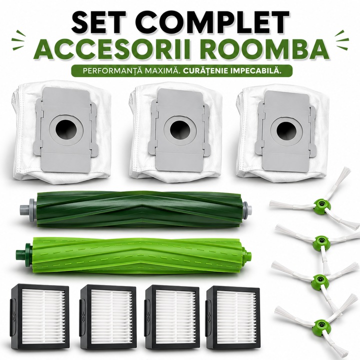 iRobot Roomba Tartozékkészlet — 2× AeroForce Gumi Kefe + 4× HEPA Szűrő + 4× Oldalkefe + 3× Clean Base Porzsák, Kompatibilis e5/e6, i3-i8, j7, i7+/j7+ LEWER