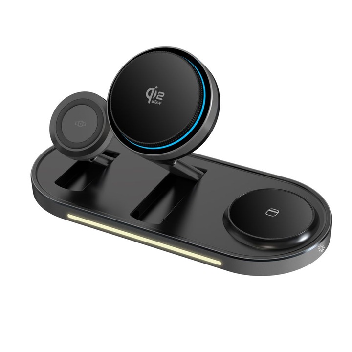 Tech-Protect A51 3 az 1-ben töltőállomás, 25W vezeték nélküli töltés, USB-C, Fekete