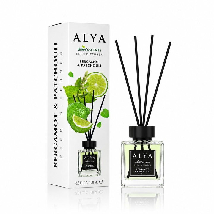 ALYA Nature Scents szobaillatosító pálcikákkal, Bergamot & Patchouli, 100 ml