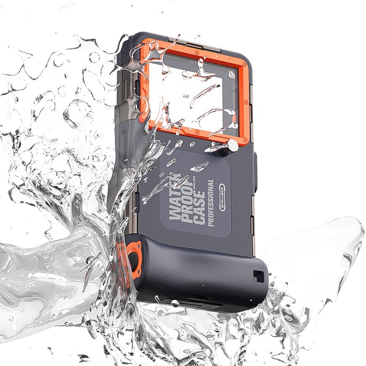 Husa impermeabila universala compatibila cu telefoane cu diagonala pana la 6.8" Shellbox Professional, IPX8, Adancime pana la 15m, Timp de scufundare o ora, Calitate premium, Negru