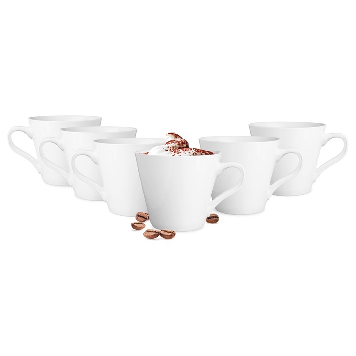 Set 6 bucati, cesti/cani ceramice Glasmark, din ceramica lucioasa, compatibile cu masina de spalat vase, alb, 6 x 210 ml