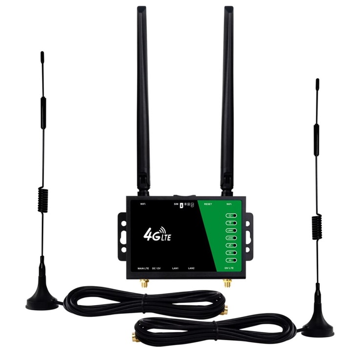 Router 4G LTE CPE (modem), industrial, viteza 300 Mbps, slot SIM si 2 porturi Ethernet, Negru, 1 buc