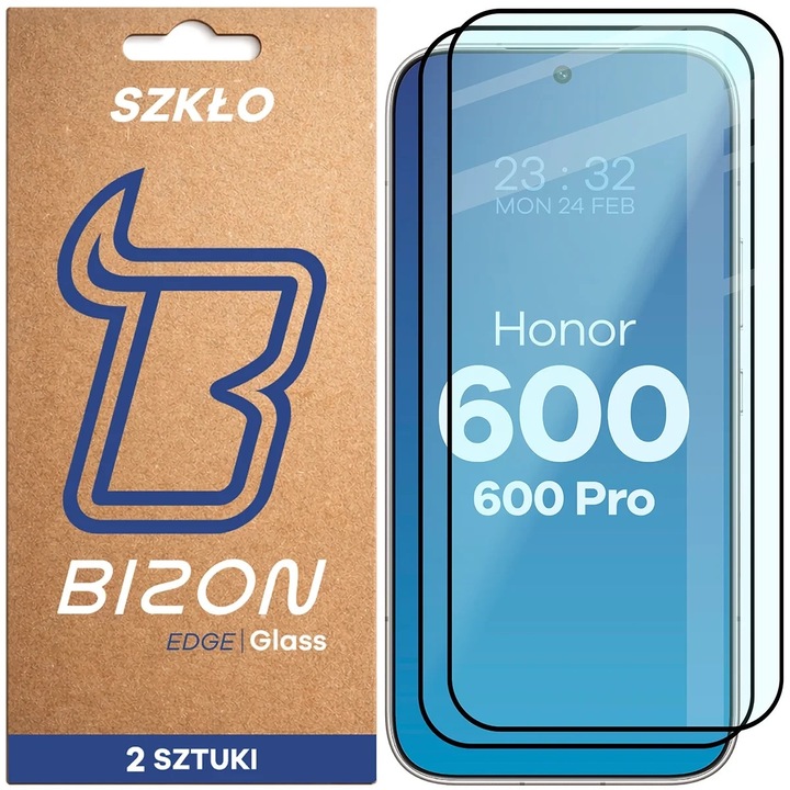 Set 2 folii sticla securizata Bizon Glass Edge Duo compatibile cu Honor 600 5G / 600 Pro 5G, Negru