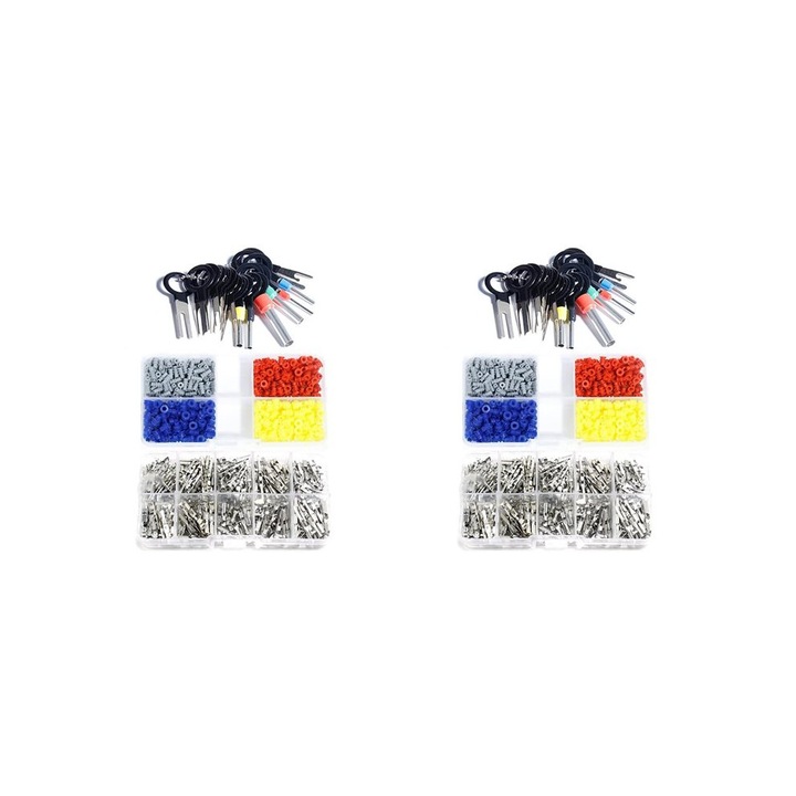 Set conectori terminali auto, kit pini crimp, placat cupru, rezistent la apa si la oxidare, pentru fire 1/1.5/1.8/2.2/2.8/3.5mm, Multicolor, 1380 buc