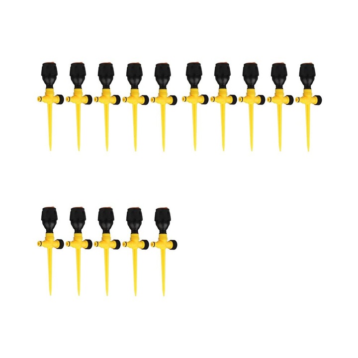 Forgó gyepszóró, ABS, állítható 90-180-360°, tüskével a rögzítéshez, 3/4 inch csatlakozóval kompatibilis, fekete/sárga, 15 darab