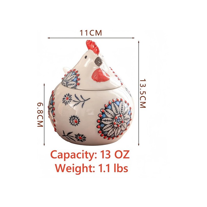 Set 2 bucati, recipient pentru sare in forma de cocos, borcan pentru condimente din ceramica cu capac si lingurita, model floral subglazurat, multicolor, 2 x 400ml