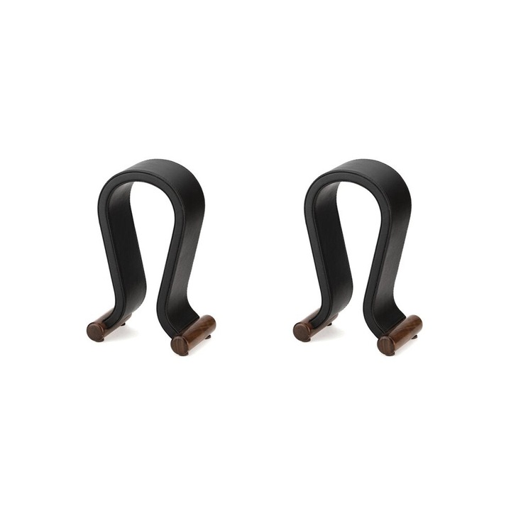 Suport casti din piele PU si lemn negru set 2 buc