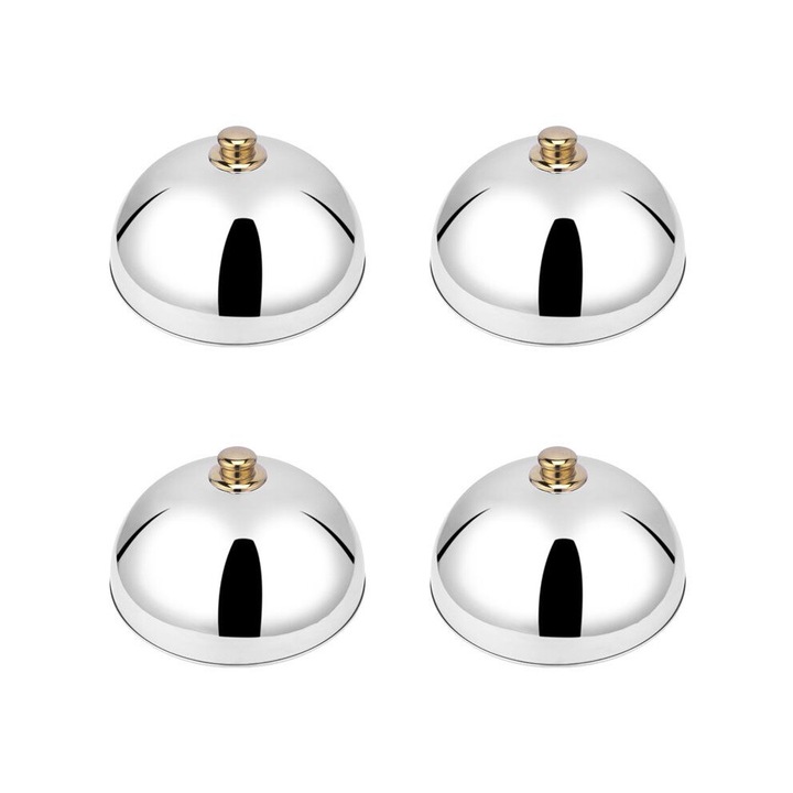 4 darabos készlet, Rozsdamentes acél cloche fedő, vastagított, égésgátló hőszigetelés, fényes, 25 cm átmérő, ezüst