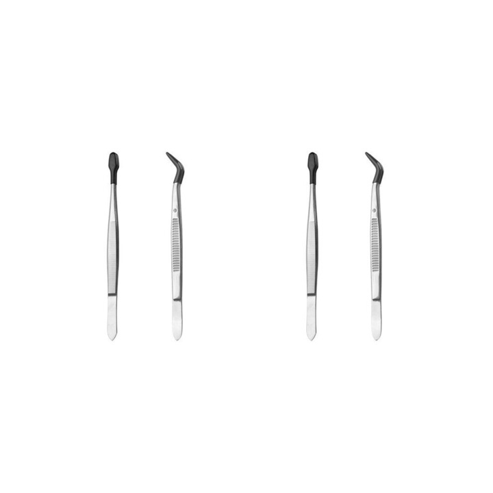 4 darab rozsdamentes acél csipesz készlet, lapos és hajlított hegyek, ezüst, 15.2x15.7cm