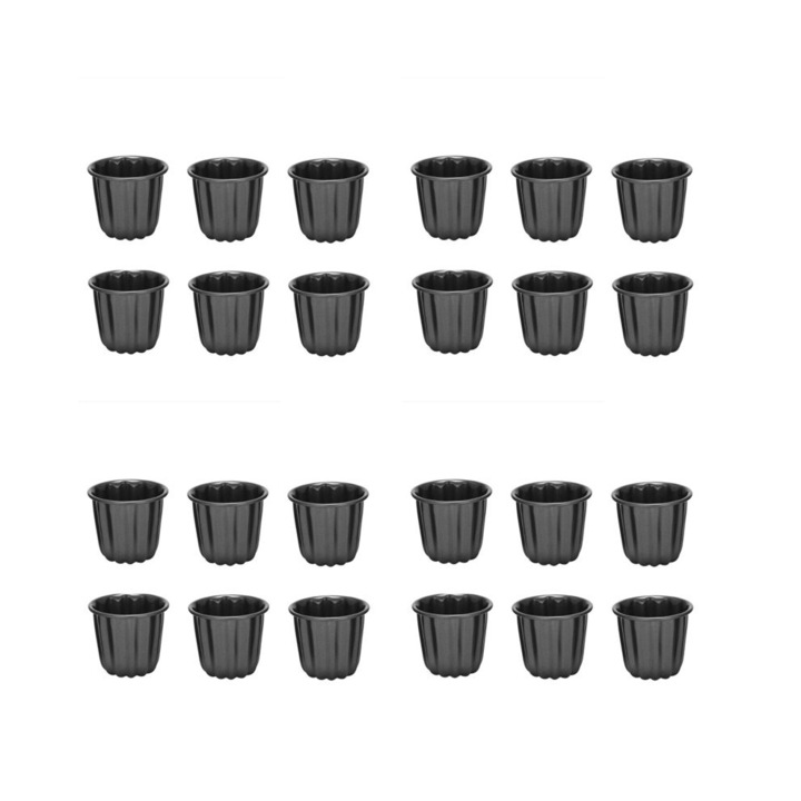 Set 24 forme copt canele, otel inoxidabil, gri-negru, 6.5x4.5x5.7cm