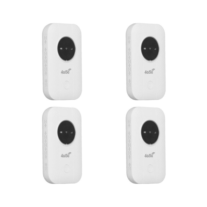 4 darabos szett, hordozható 4G/5G zseb wifi router modem, LTE Cat4 300Mbps, hotspot akár 10 eszközhöz, SIM foglalat, 2100mAh akkumulátor, fehér