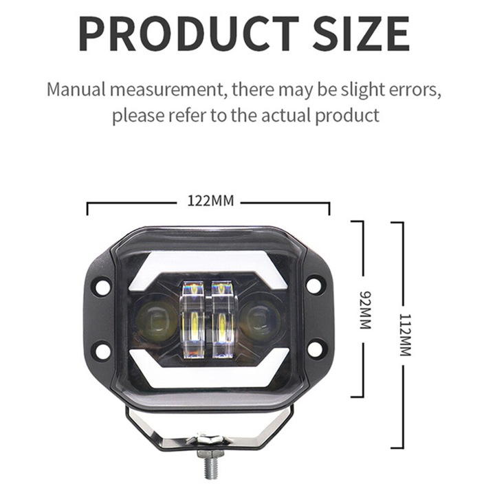 4 db LED lámpa szett, 5 hüvelykes, fekete, 6000K, IP67, 12x12cm