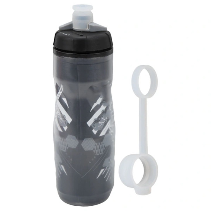Bidon pentru bicicleta / sticla sport cu curgere reglabila, duza din silicon detasabila, dublu strat izolat, negru/alb, 610 ml