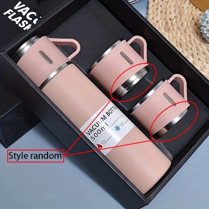 Set 1, Sticla termos/cana izoterma 500ml, otel inoxidabil 304/316, izolare vid dublu, pastreaza rece 12h/ cald 6-8h, anti-scurgere, Roz, 1 x 500ml