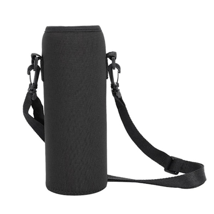 Husa neopren pentru sticla, negru, 19x8cm, cu izolatie termica si curea