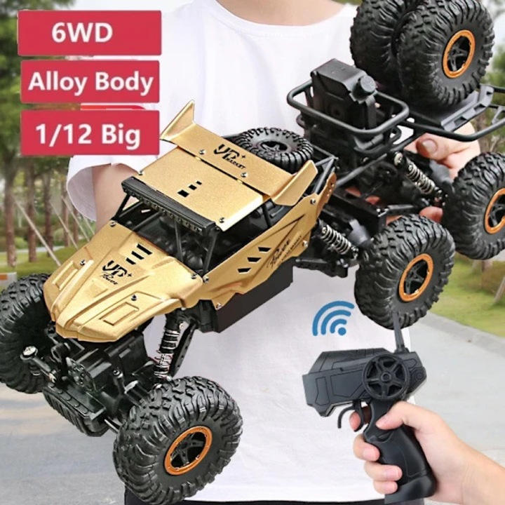 RC autó/távirányítós jármű 1/12 38cm lánctalpas 6WD, 2.4 GHz távirányító, ötvözet test, nagy sebesség, terepjáró és drift, arany, 1 db