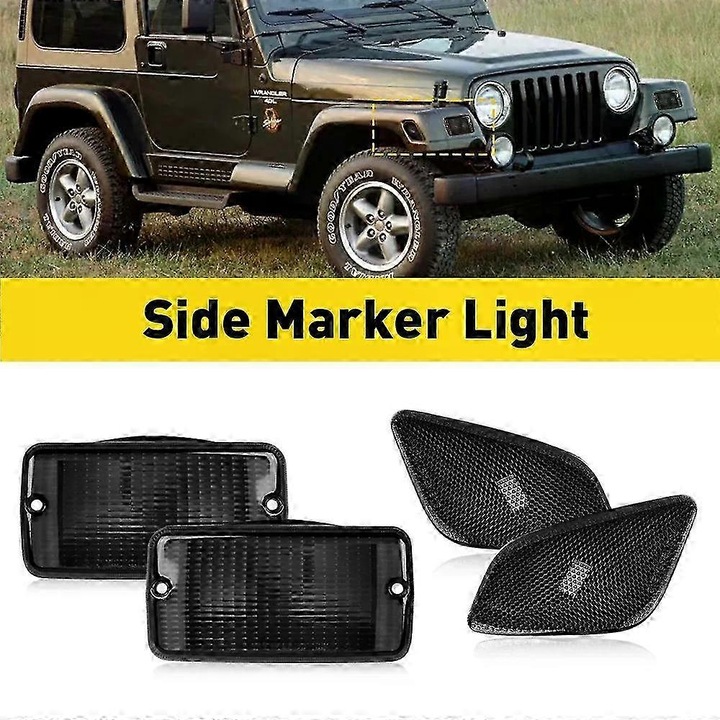 4 db füstszínű első irányjelző és oldalsó helyzetjelző lámpatest készlet 1997-2006 Jeep Wrangler TJ-hez