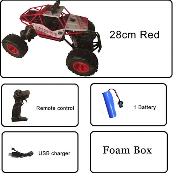 Távirányítós RC Crawler autó, 2.4GHz, terepre és driftre, elektromos, piros, 28cm, 1 db