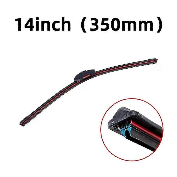 Ablaktörlő lapát J/U Hook minden évszakra, dupla puha gumicsík, fekete/piros, 1 db, 350 mm