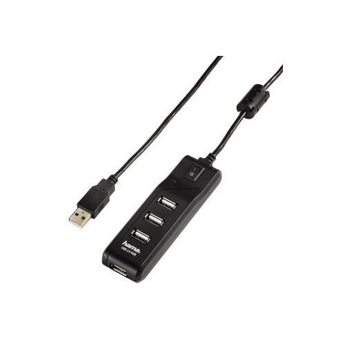 Hub USB Hama 54590, 2.0, 4 porturi, On-off Switch, Black
