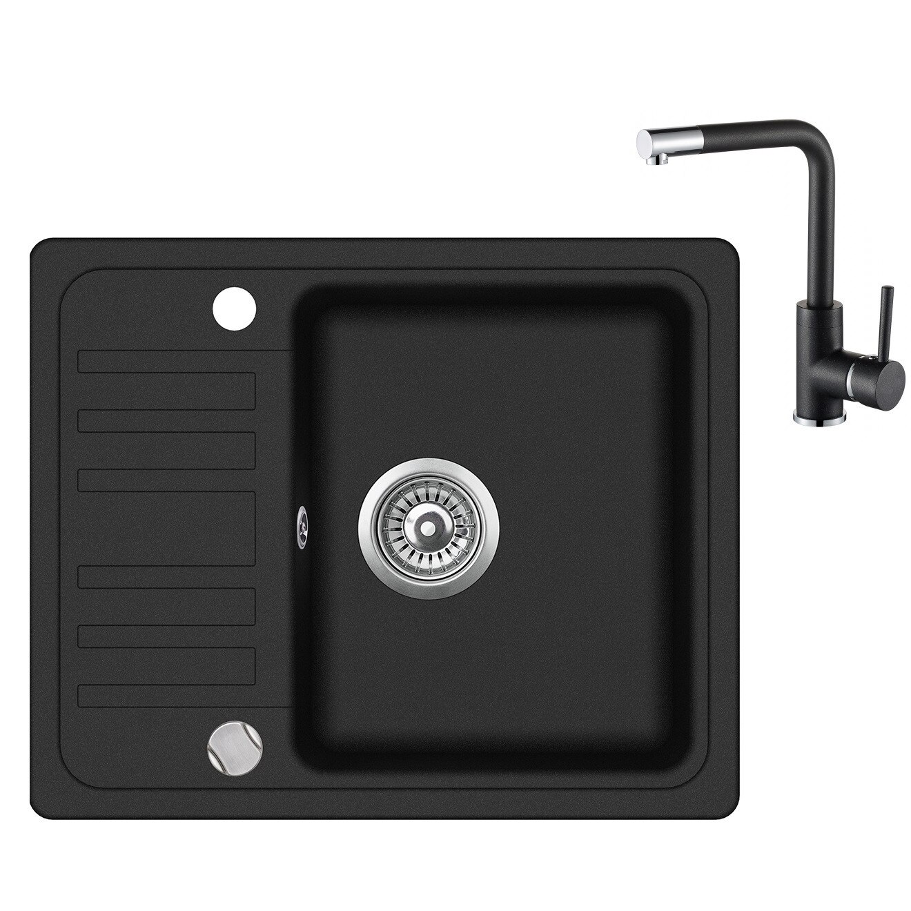 Pachet Aquasanita chiuveta Notus, silicsana cu baterie Forte, cartus ceramic, negru