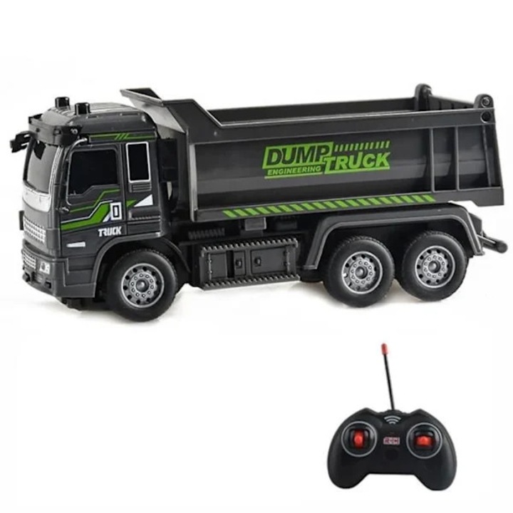 Távirányítós billenőplatós teherautó Dump Truck 1:32, 4 csatornás, vezeték nélküli építőipari jármű, elektromos, Szürke/Fekete, 1 db