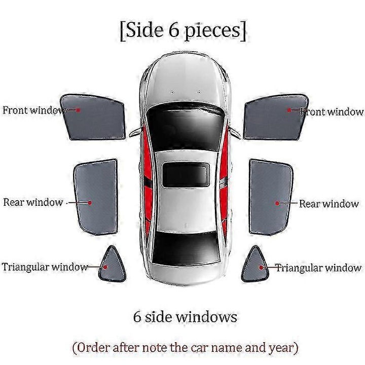 Mágneses autós napellenző, MG ZS/GS/GT/HS/MG3/MG5/MG6, hálós, teljes lefedettség, fekete, 6 darabos szett