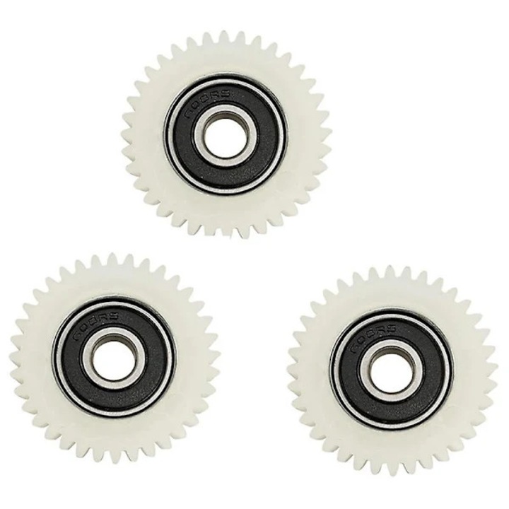 Set 3 bucati, pinioane/angrenaje din nylon 36 dinti 38mm cu rulment, gaura 8mm, grosime 12mm, alb, 3 x 1 buc