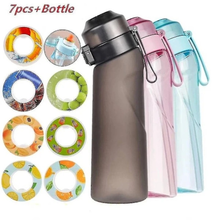 Sticla apa carbonatata 650ml, set 7 arome, negru mat, cu maner, Tritan, 26x7.8x7.8cm