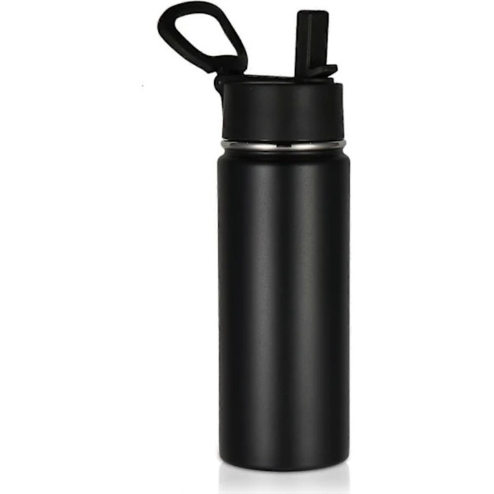 Sticla apa izoterma 18oz, otel inoxidabil, capac cu pai, argintiu, 18x7cm