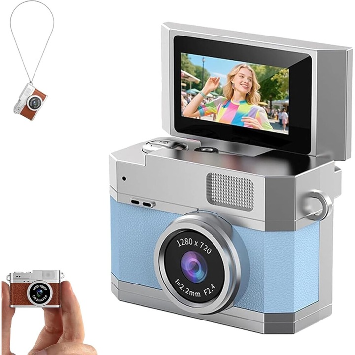 Мини камера за видео влогове, 180° сгъваем екран, HD, 32GB, ретро, 44x25x27мм