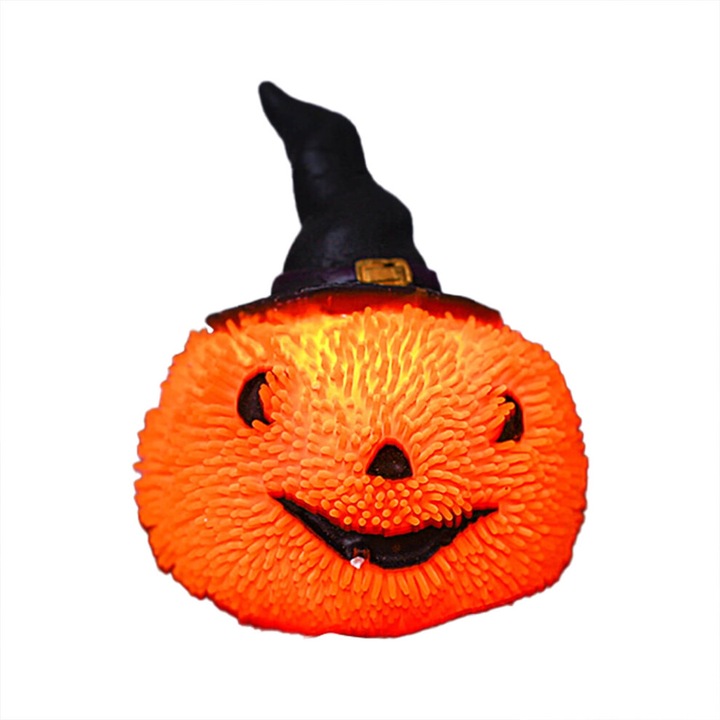 Minge anti-stres LED, bila luminoasa Halloween, din TPR, cu motiv dovleac, pentru copii, portocaliu, 1 bucata