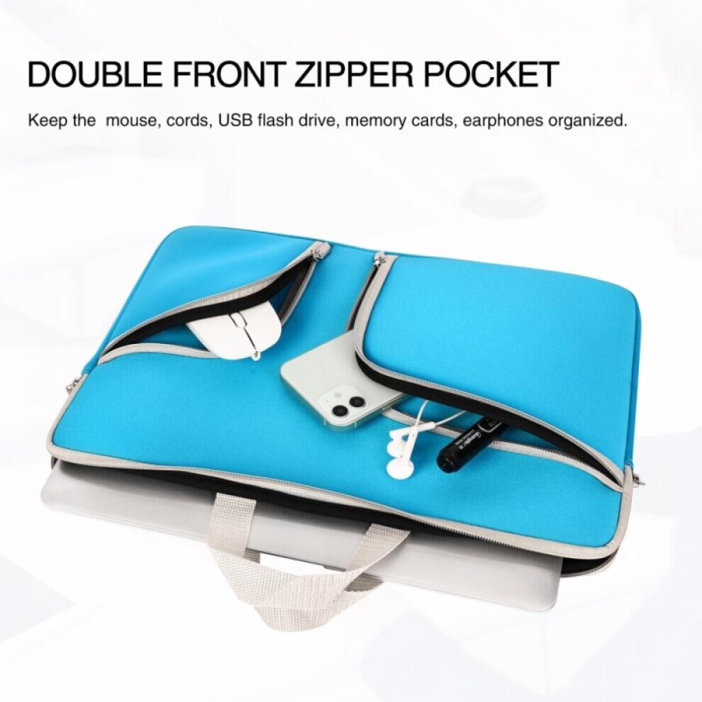 Husa pentru laptop Enlightened, neopren de inalta calitate, cu doua buzunare cu fermoar si maner integrat, compatibila 11,6-12,3 inch (32 x 22 x 2,5 cm), albastru, 1 buc