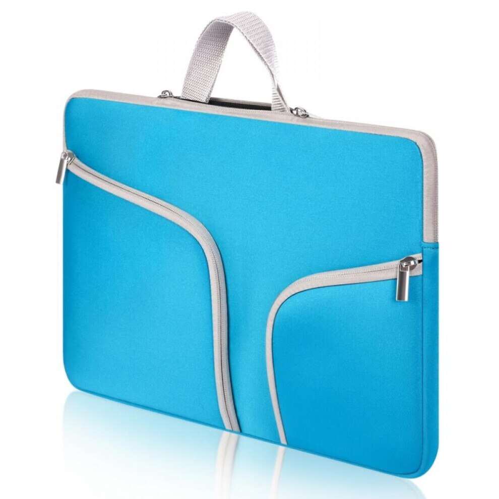 Husa pentru laptop Enlightened, neopren de inalta calitate, cu doua buzunare cu fermoar si maner integrat, compatibila 11,6-12,3 inch (32 x 22 x 2,5 cm), albastru, 1 buc