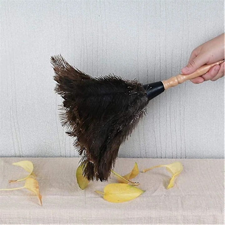 Perie de praf duster din pene de strut, maner din bambus, lavabil manual, ecologic, maro/negru, 25x32 cm, 1 buc.