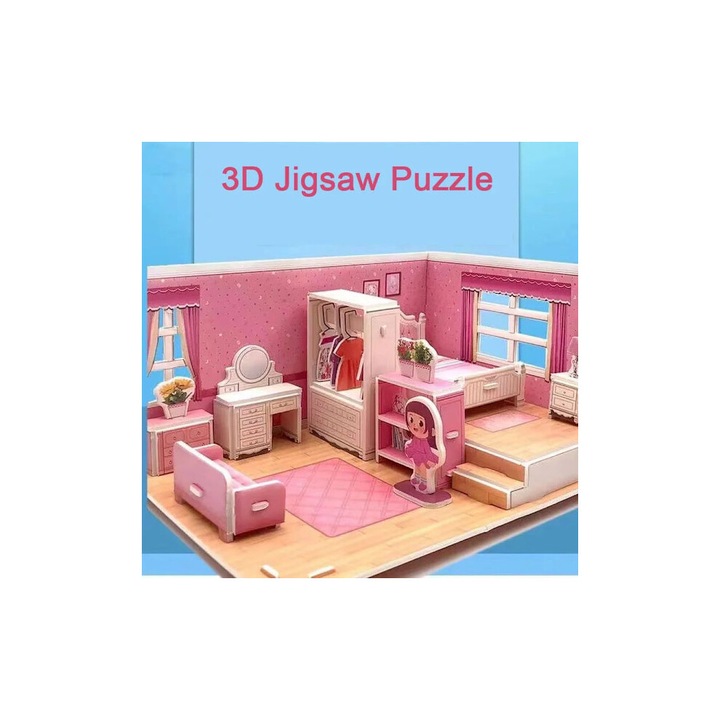 Puzzle 3D copii set 4 piese, hartie, multicolor, 3-12 ani
