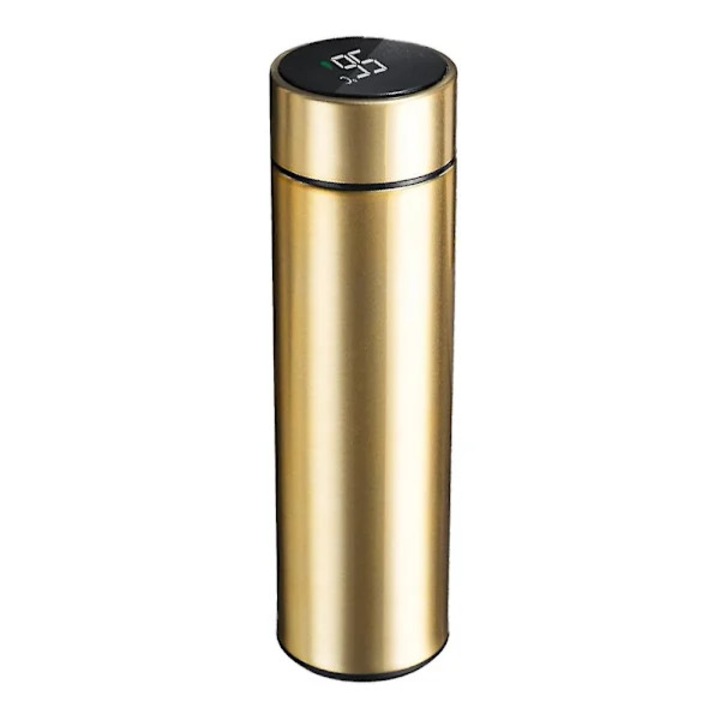 Termos, sticla termica cu afisaj temperatura LED inteligent, dublu perete izolat vid, otel inoxidabil 304, auriu/negru, 500ml