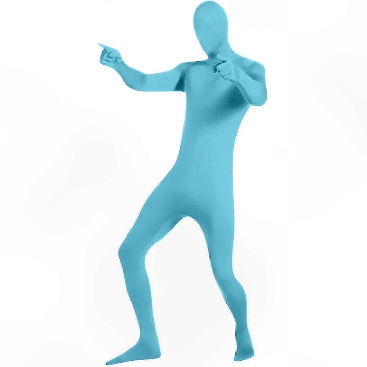 Poliészter és spandex keverékű, testhezálló, uniszex overál/kezeslábas, hosszú ujjú, kerek nyakú, türkiz