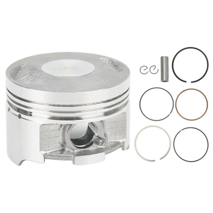 Kit piston motor (kit piston si segmenti) CB125/CG125, metal, diametru 56.5 mm, complet (piston, 5 segmenti, pin, 2 cleme), argintiu, 1 set