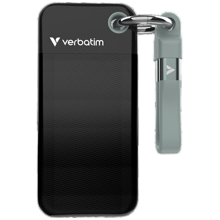 SSD extern / unitate portabila Verbatim Pocket, USB-C 3.2, cu breloc, gri, 512GB