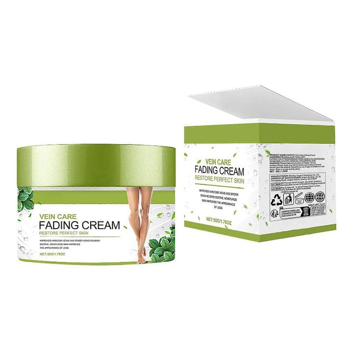 Visszérkrém, Vein Care Fading nyugtató kenőcs, növényi összetevőkkel, csökkenti a duzzanatot és a fájdalmat, fehér/zöld, 50g