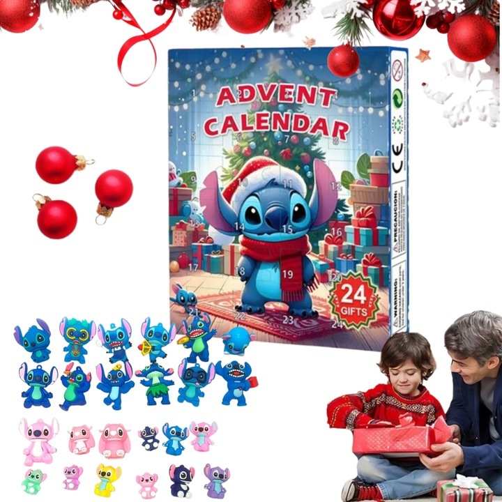 Calendar Advent copii Lilo & Stitch, 24 figurine colorate, multicolor, 30x45cm