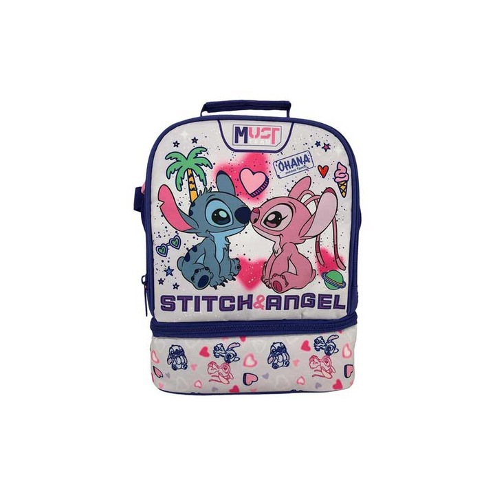 Diakakis, Geanta termo pentru pranz (lunch bag) din poliester, izotermica cu 2 compartimente, bretea reglabila si maner intarit, Disney Stitch Must Team, Multicolor, 22x16x28 cm
