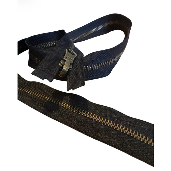 Fermoar metalic detasabil tip 5, lungime 80 cm, cursor reversibil pentru doua fete, negru - bronz antichizat