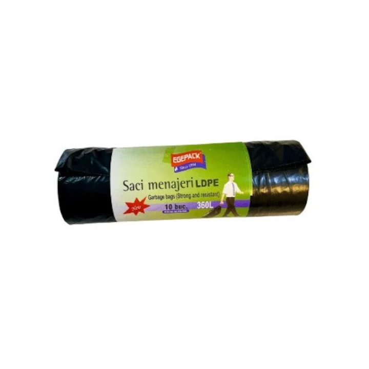 1 Кутия X 15 Ролки Торби - Черни Домакински EGEPACK / за смет 360 L Черни LDPE, 10 броя на ролка - много издръжливи