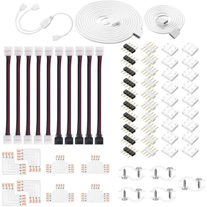 Kit conector benzi LED 10mm 4 pini RGB 5050 set 81 piese
