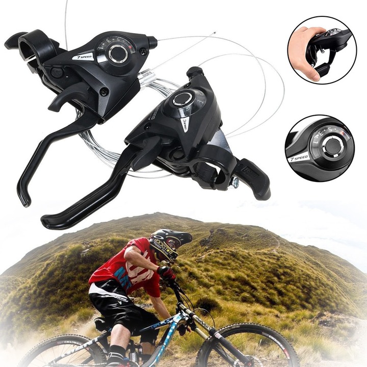 Set 2 Manete Schimbator Frana, Stanga 3 Viteze, Dreapta 7 Viteze, Schimbator De Viteze Stanga Dreapta Pentru Bicicleta, Cu Indicator De Viteza, Aluminiu, Pentru MTB, Bicicleta De Munte, BMX