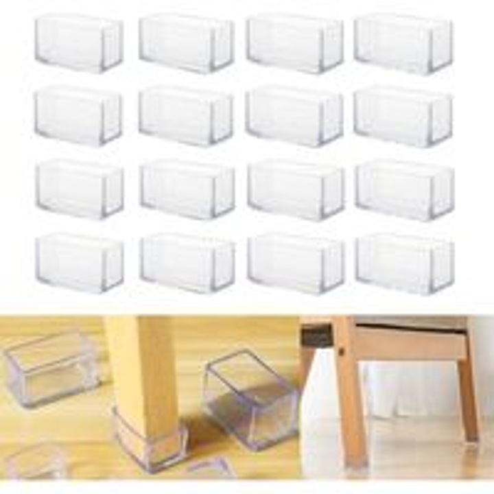 Protectii picioare mobilier/protectori picioare scaun dreptunghiulare 20 x 40 mm, din silicon moale, reduc zgarieturile si zgomotul, transparente, 16 bucati